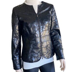 Joseph Ribkoff Faux Leather Sequin Jacket Black Sz 12